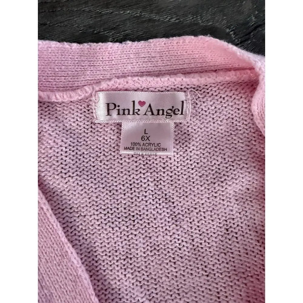 Pink Angel Cardigan Sweater Girls L 6x Boho Whimsy Fairy Cottage Barbie - Picture 5 of 5